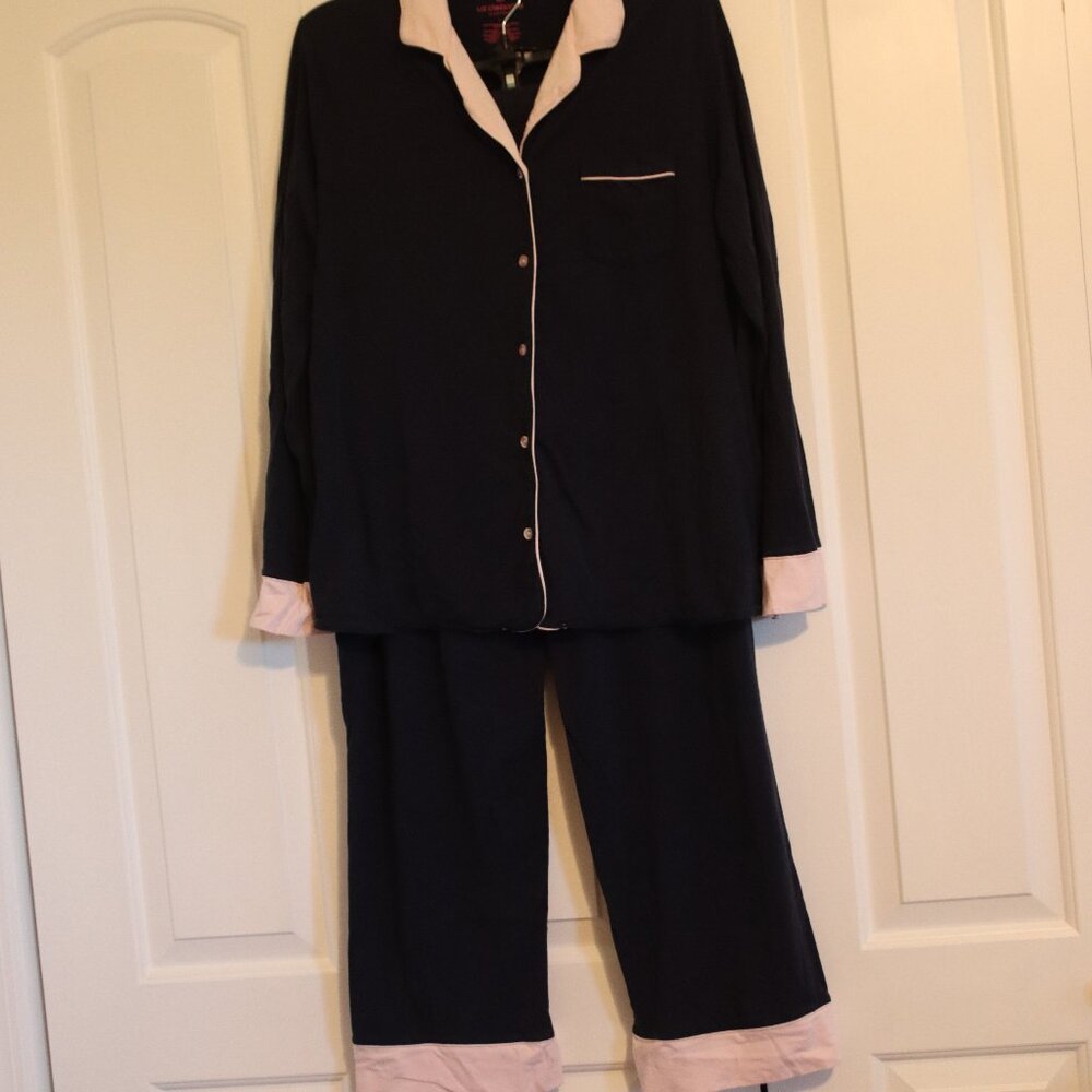 Liz Claiborne Sleepwear Dark Blue and Pink 2 piece Pajama Set Size Large